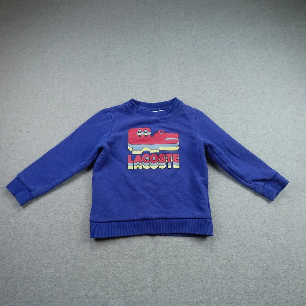 Lacoste Sweatshirt Kids 5 Blue Graphic Pullover Logo Crew Neck Cotton